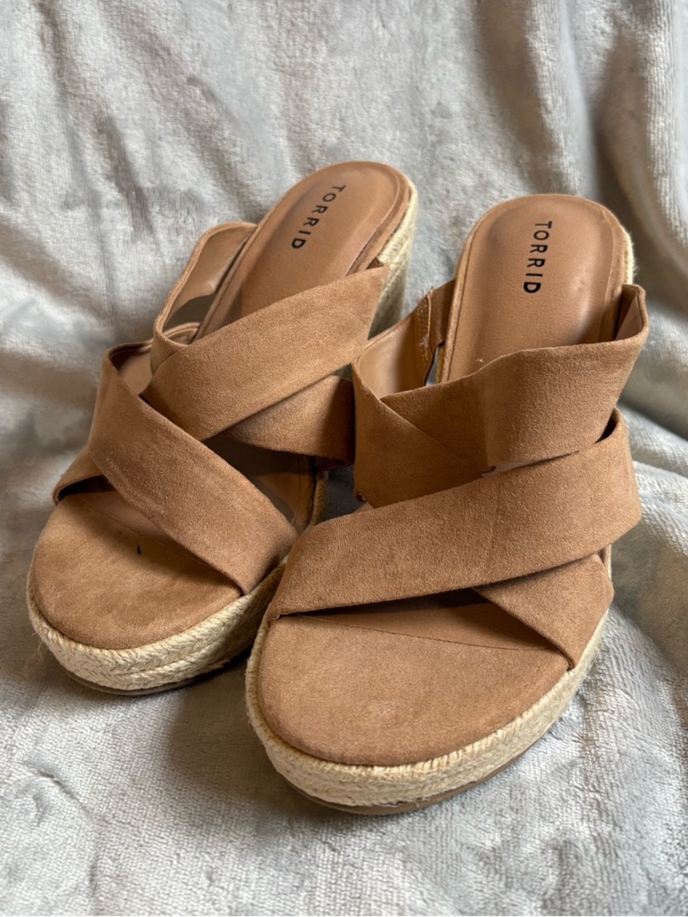 Torrid Brown Faux Suede Strappy Espadrille Wedge Sandals